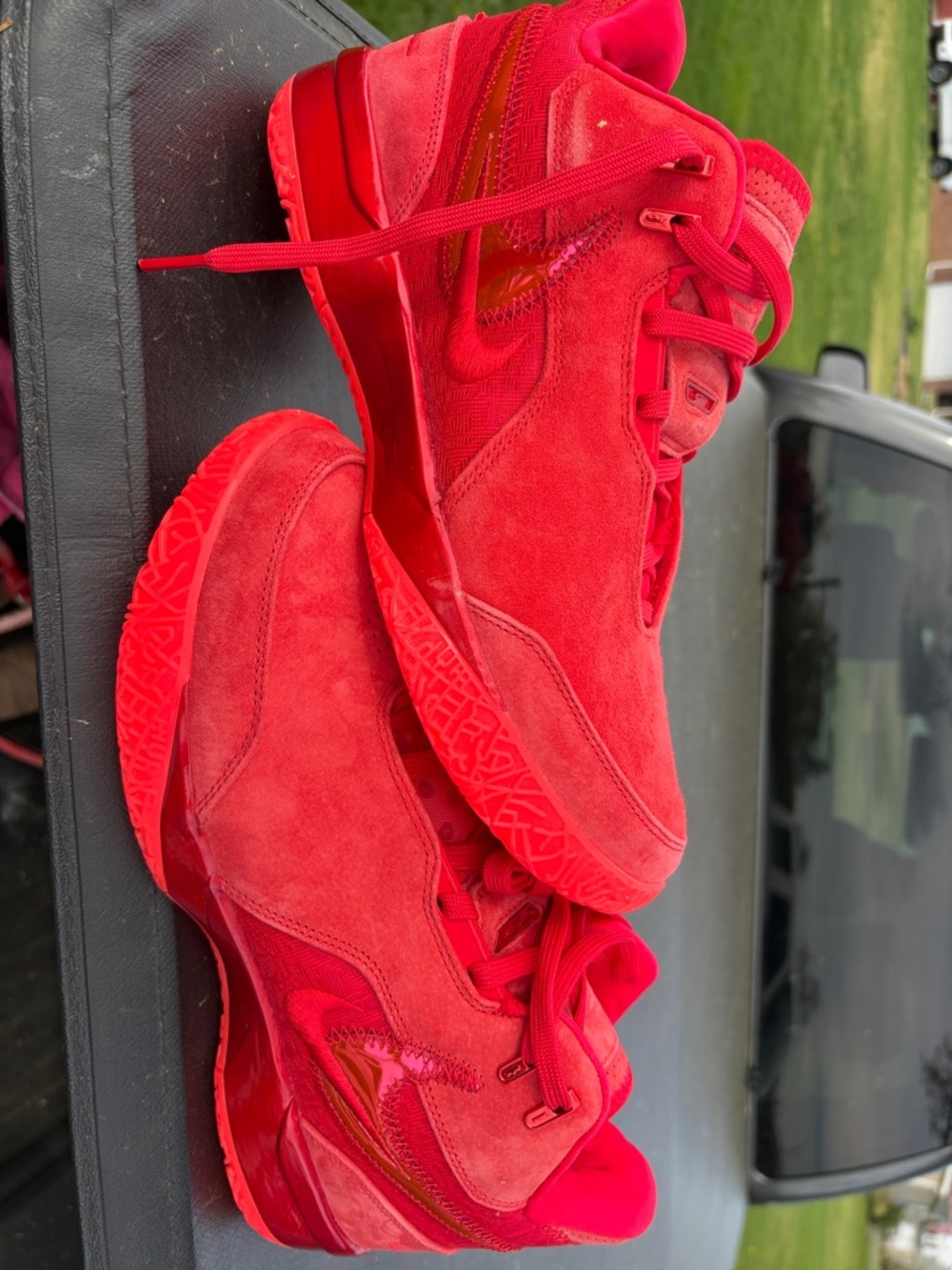 Nike Men Bright Red Suede LeBron Sneakers